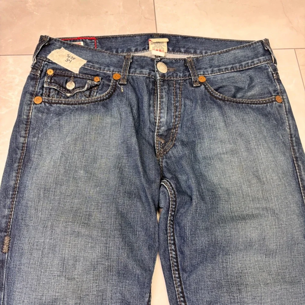 True Religion Ricky Giant Big T World Tour Jeans Made USA Size 34 Y2K